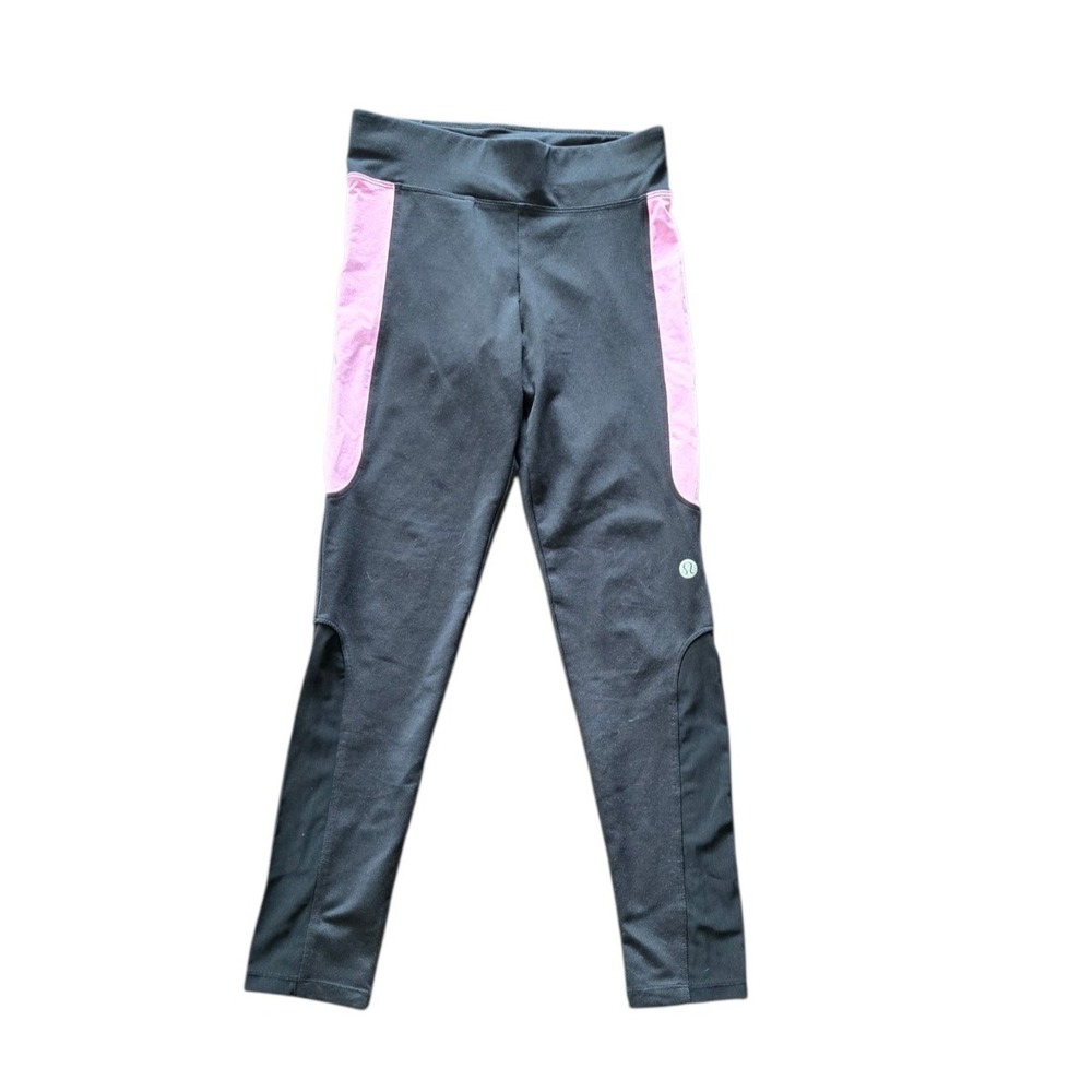 lululemon Vintage Crop Leggings Size 2 Mesh Panel Pink Black High Rise Yoga - Picture 2 of 6